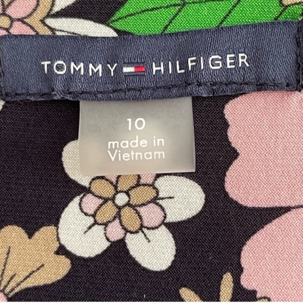 Tommy Hilfiger Short Sleeve Dress Floral V-neck Black Green Pink Tan Size 10 - Picture 5 of 10